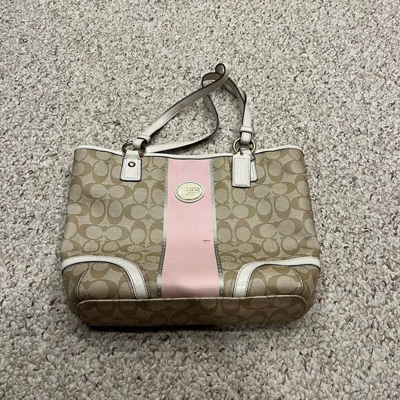 Coach Beige Pink Tote Bag Purse PVC Coated F18848 Preppy Designer Office - Picture 1 of 9